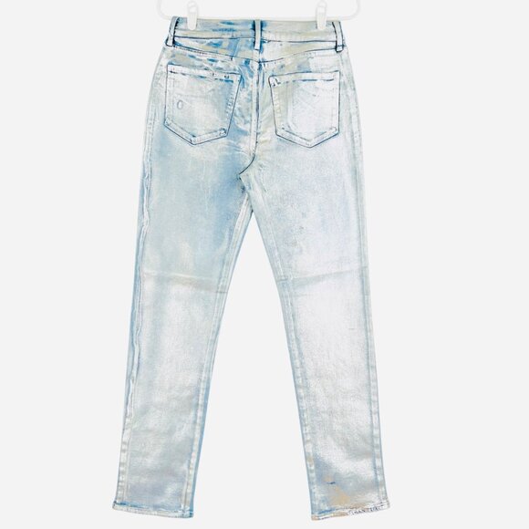 a.n.a. Women's High-Rise Straight Stretch Metallic Effect Silver Jeans Sz 2 NWT - Picture 2 of 15